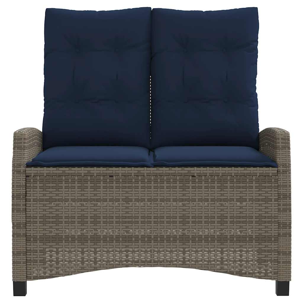 Szürke polyrattan dönthető kerti pad párnával
