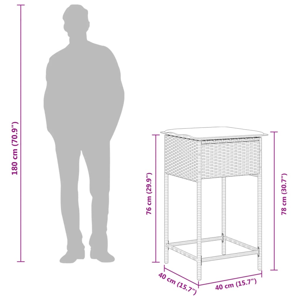 2 db szürke polyrattan kerti bárszék párnával