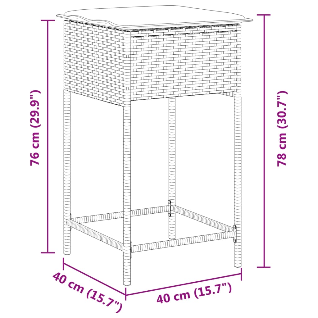 2 db szürke polyrattan kerti bárszék párnával