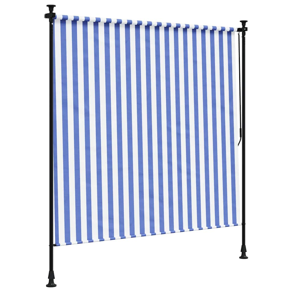 Kék és fehér szövet és acél kültéri roló 200 x 270 cm