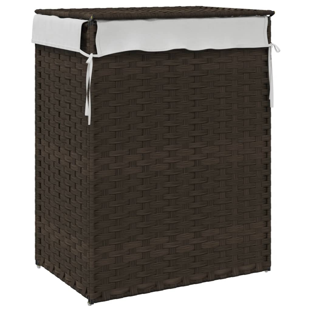 Sötétbarna polyrattan szennyeskosár fedéllel 46x33x60 cm