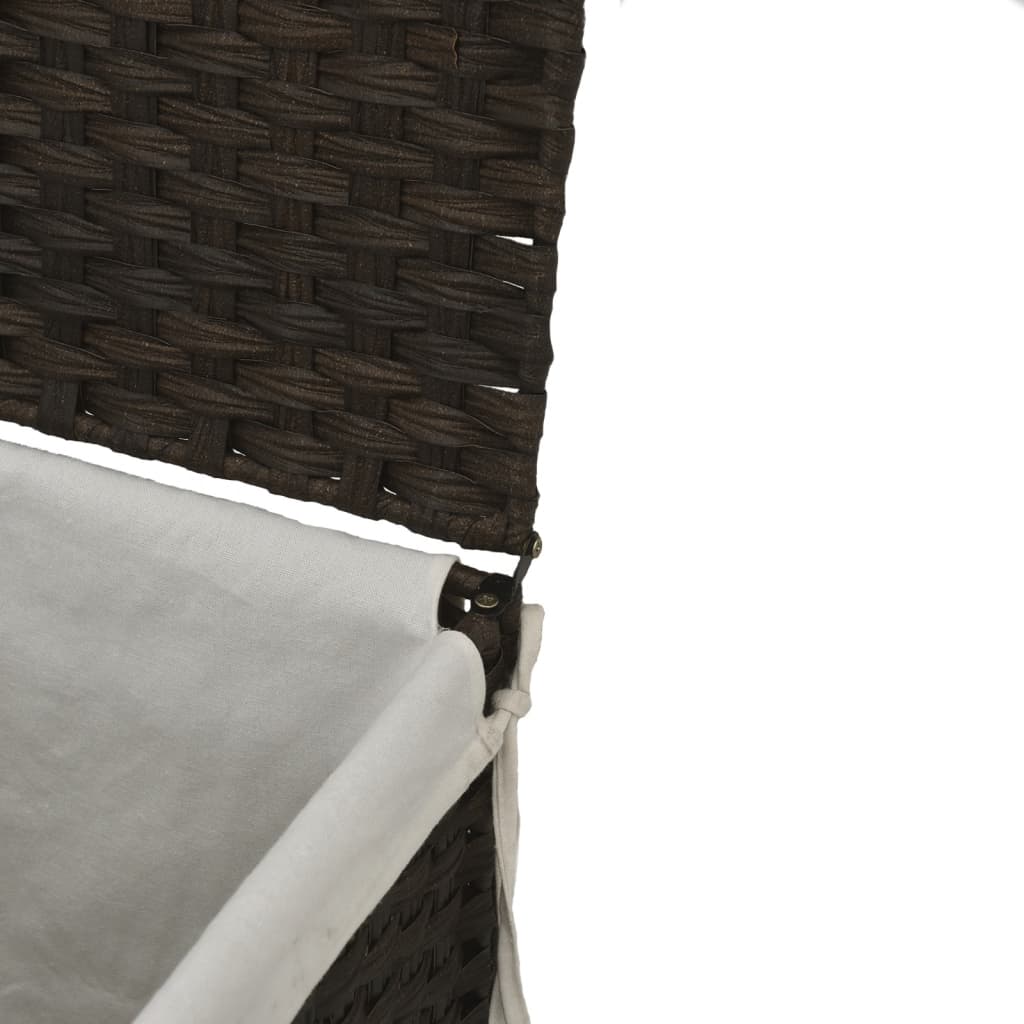 Sötétbarna polyrattan szennyeskosár fedéllel 46x33x60 cm