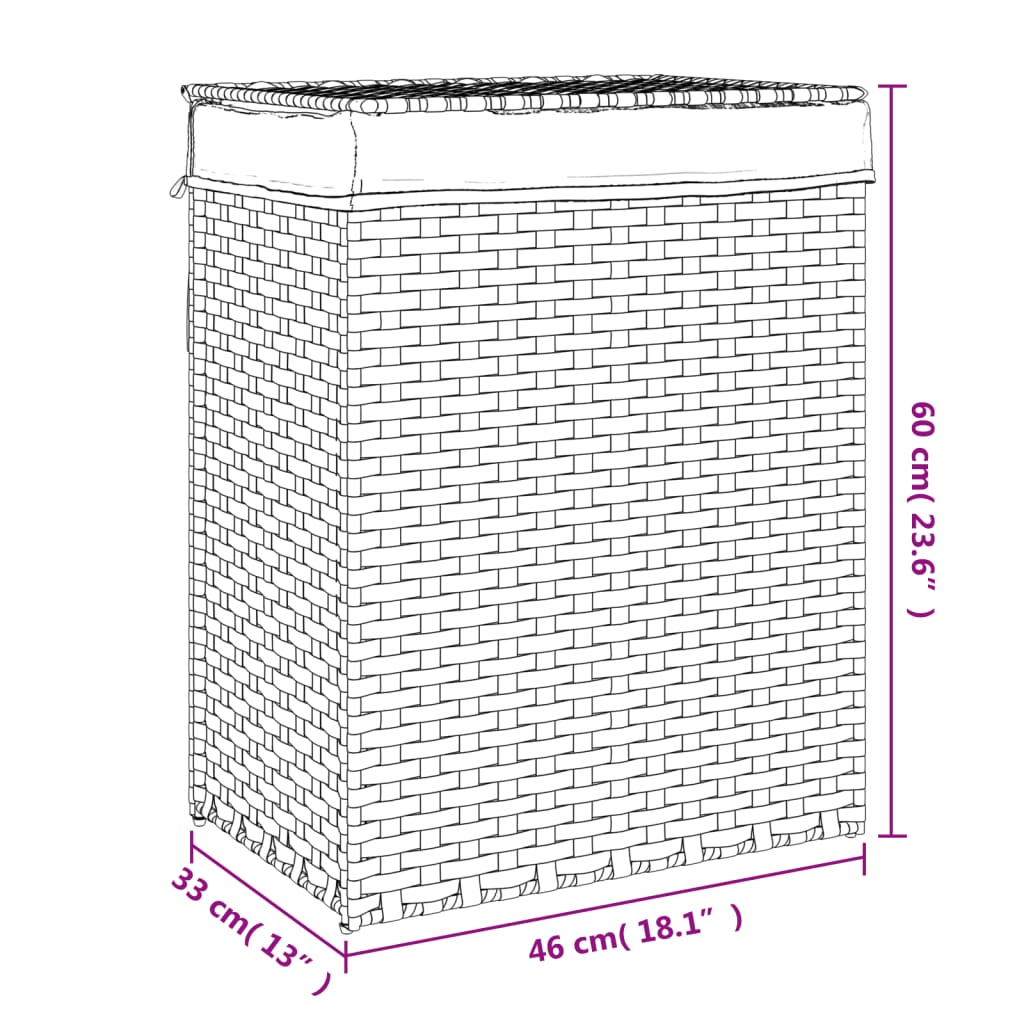Sötétbarna polyrattan szennyeskosár fedéllel 46x33x60 cm