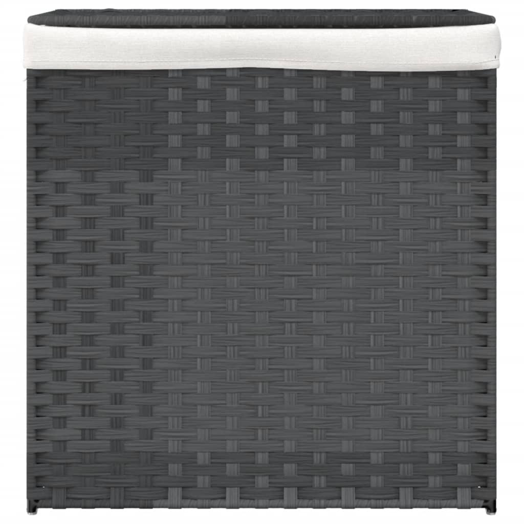 Szürke polyrattan szennyeskosár 2 rekesszel 53x33x57 cm
