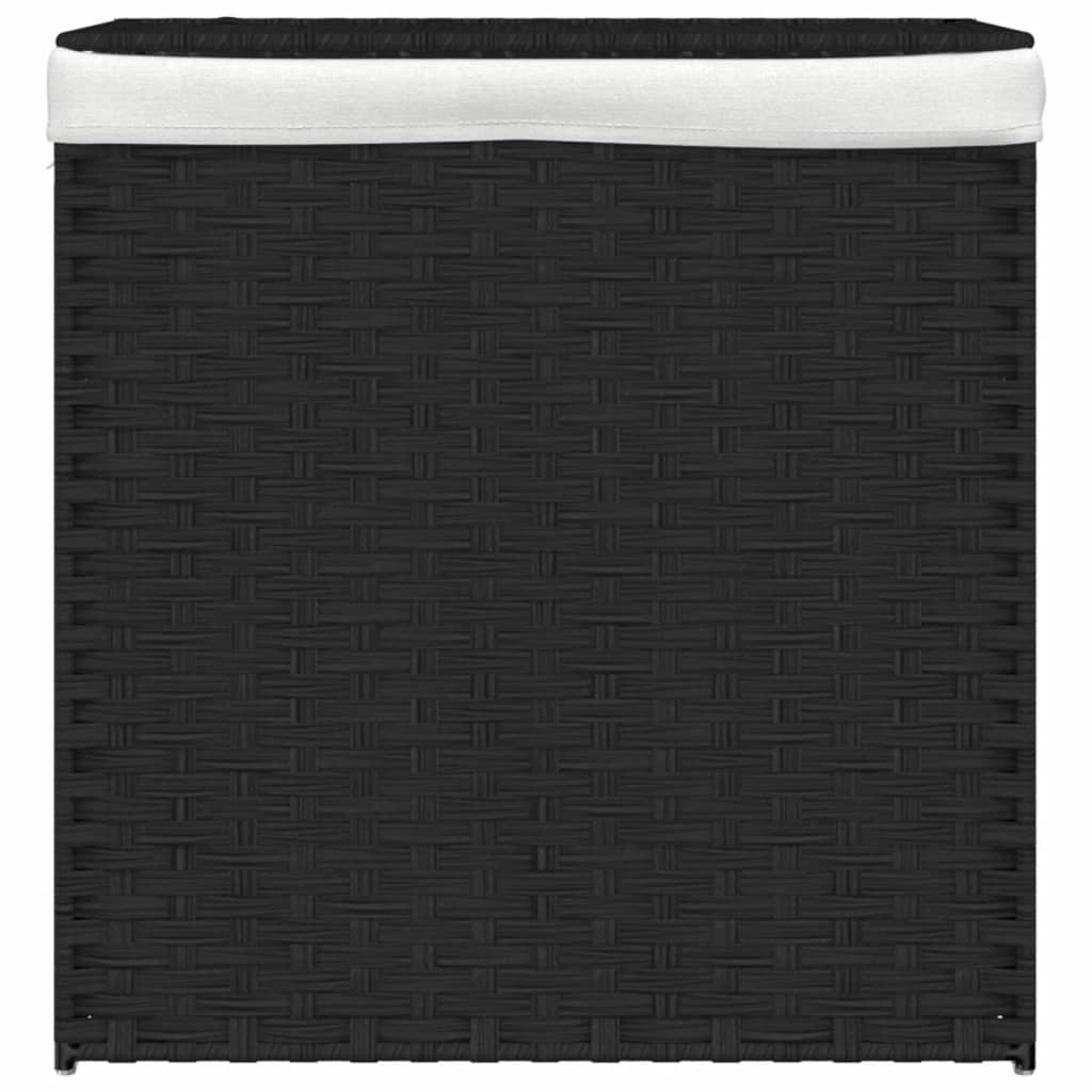 Fekete polyrattan szennyeskosár 2 rekesszel 53x33x57 cm
