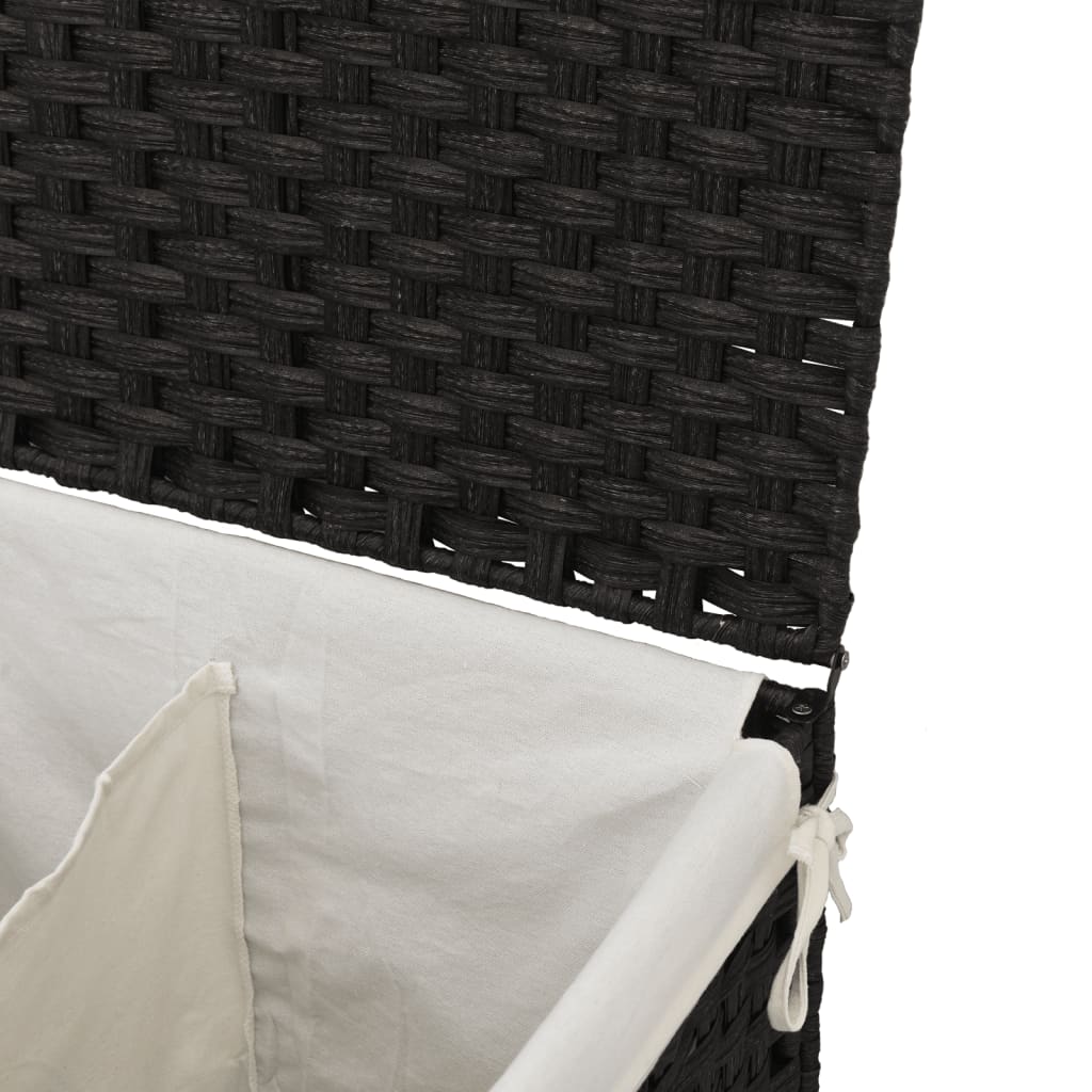 Fekete polyrattan szennyeskosár 2 rekesszel 53x33x57 cm