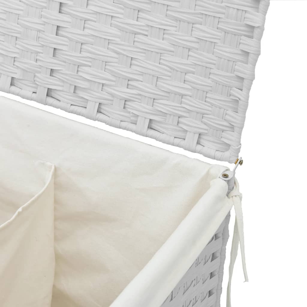 Fehér polyrattan szennyeskosár 2 rekesszel 53x33x57 cm