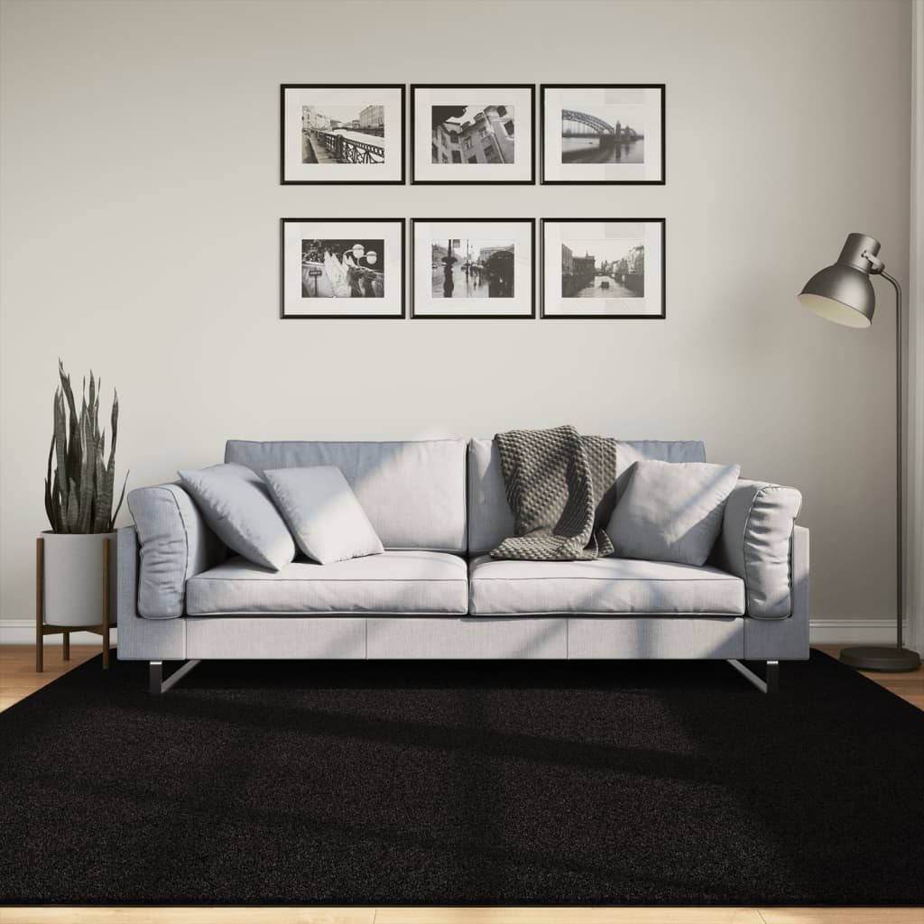 HUARTE fekete rövid szálú puha és mosható szőnyeg 200 x 200 cm