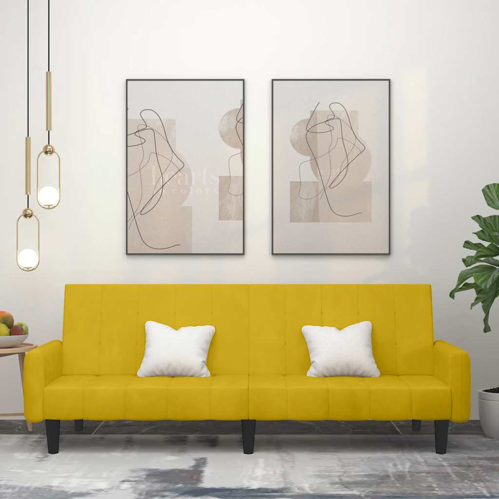 Kétszemélyes sárga bársony kanapéágy