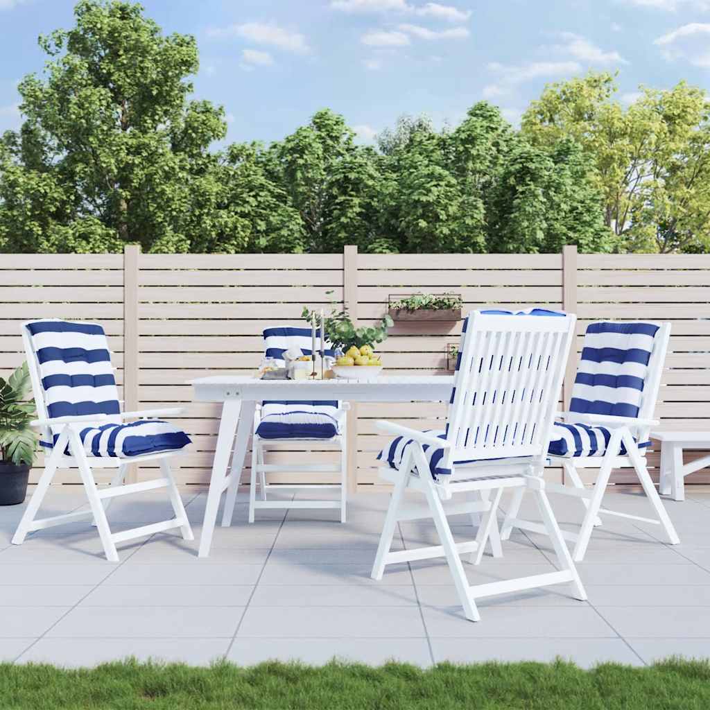 4 db kék és fehér csíkos szövet alacsony háttámlájú székpárna