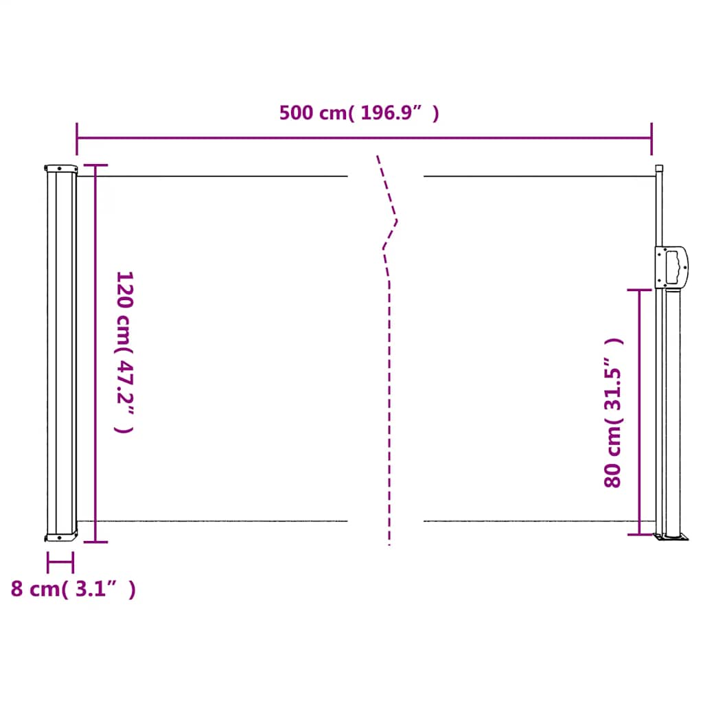 Fekete behúzható oldalsó napellenző 120 x 500 cm
