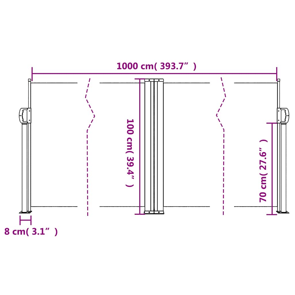 Antracitszürke behúzható oldalsó napellenző 100 x 1000 cm