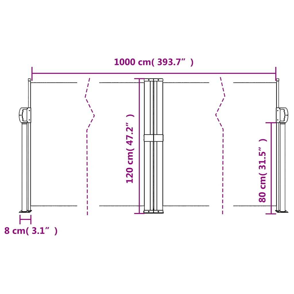 Antracitszürke behúzható oldalsó napellenző 120 x 1000 cm