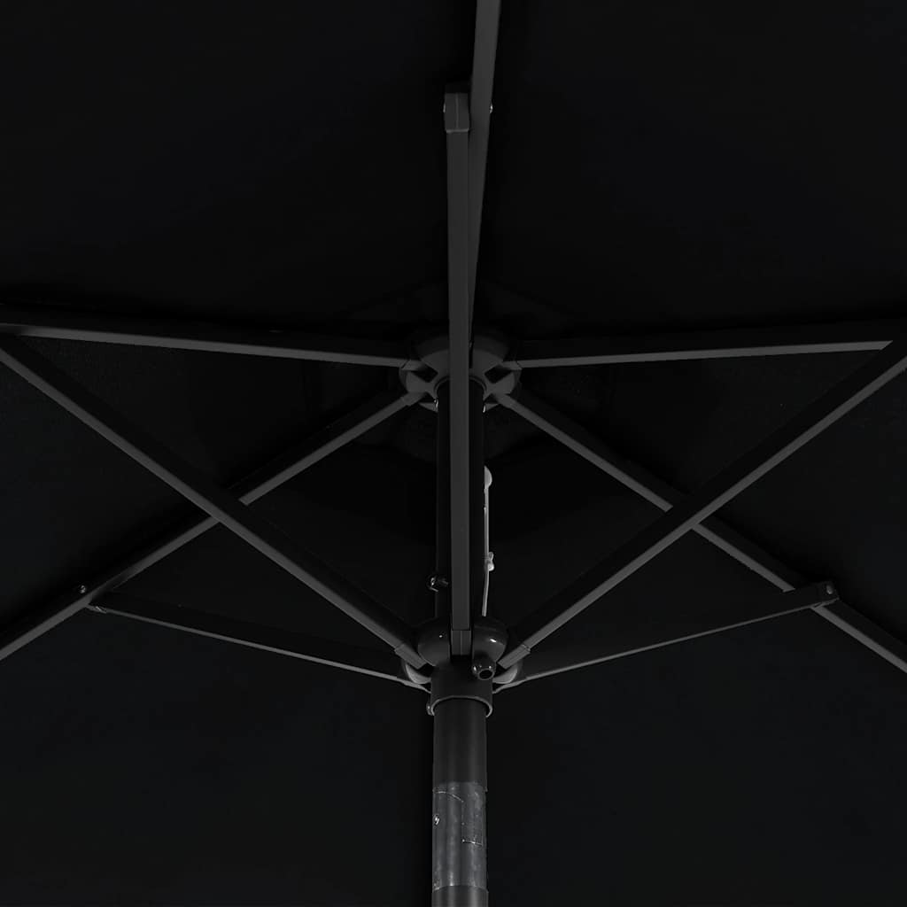 Fekete kerti napernyő LED-del és acél rúddal 225 x 225 x 212 cm