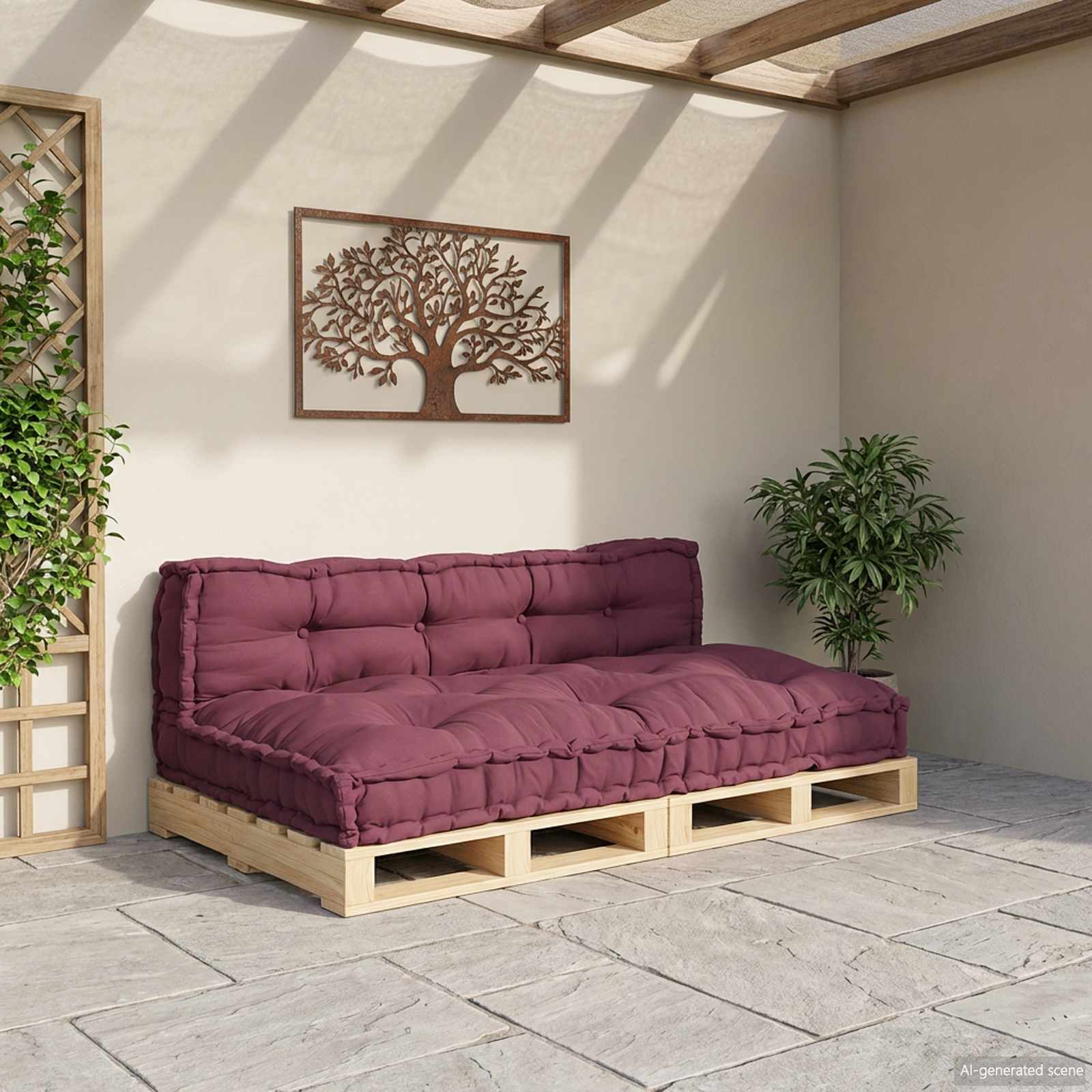 Pallet Sofa Párna 2 pcs Bordó 120 x 80 x 38 cm Szövet