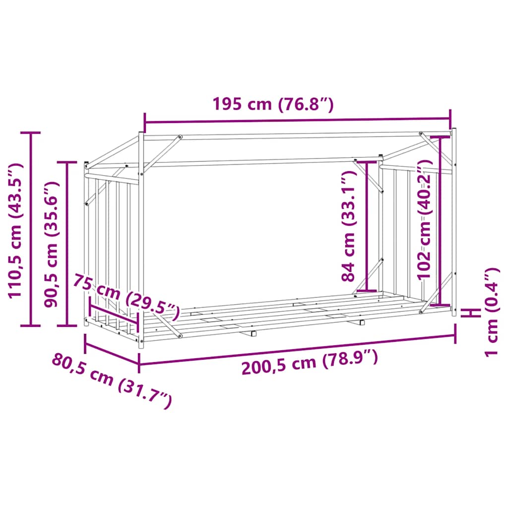 Tűzifa állvány esővédővel 200,5x80,5x110,5 cm horganyzott acél