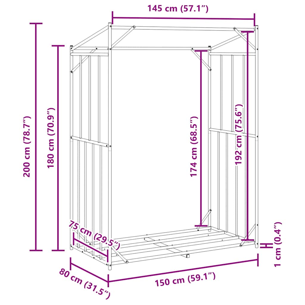 Tűzifa állvány esővédővel 150x80x200 cm horganyzott acél
