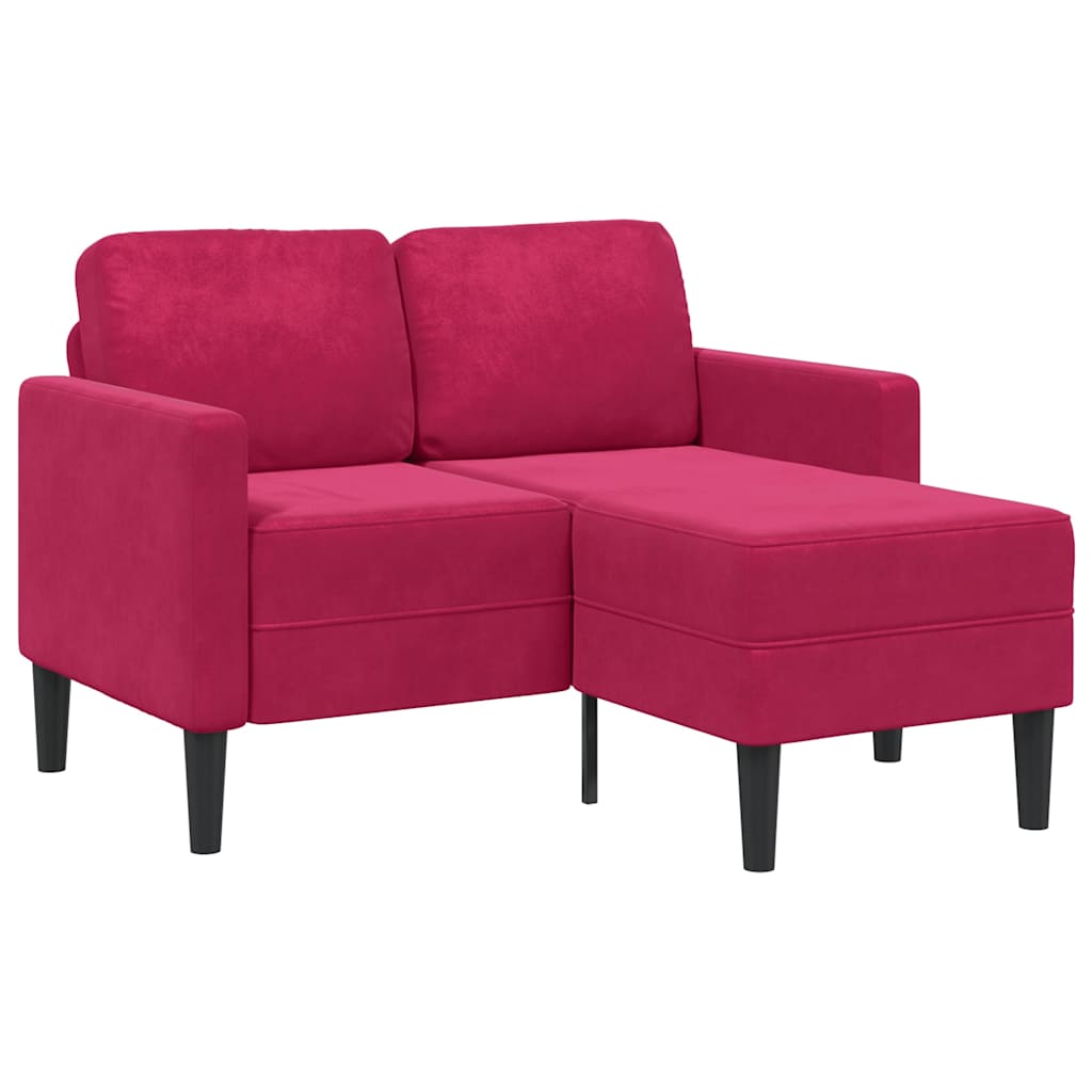 Borvörös bársony 2 üléses kanapé L-alakú kanapéval 125 cm