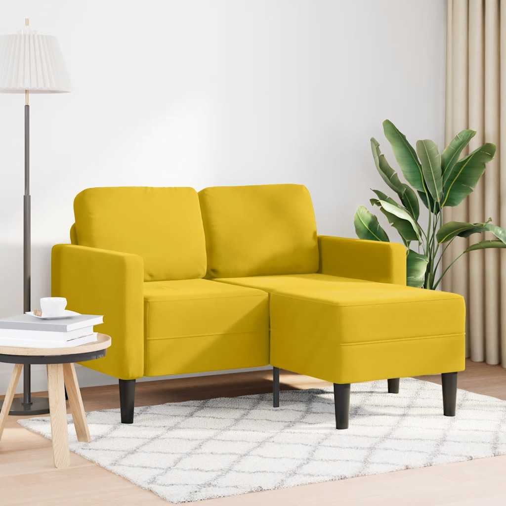 Sárga bársony 2 üléses kanapé L-alakú kanapéval 125 cm