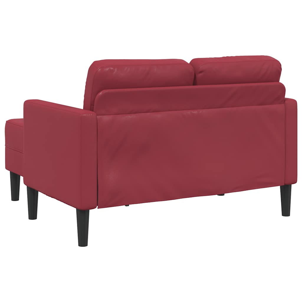 Borvörös műbőr 2 üléses kanapé L-alakú kanapéval 125 cm