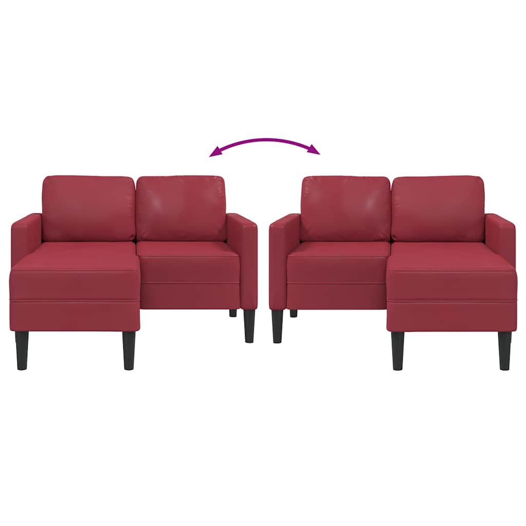 Borvörös műbőr 2 üléses kanapé L-alakú kanapéval 125 cm