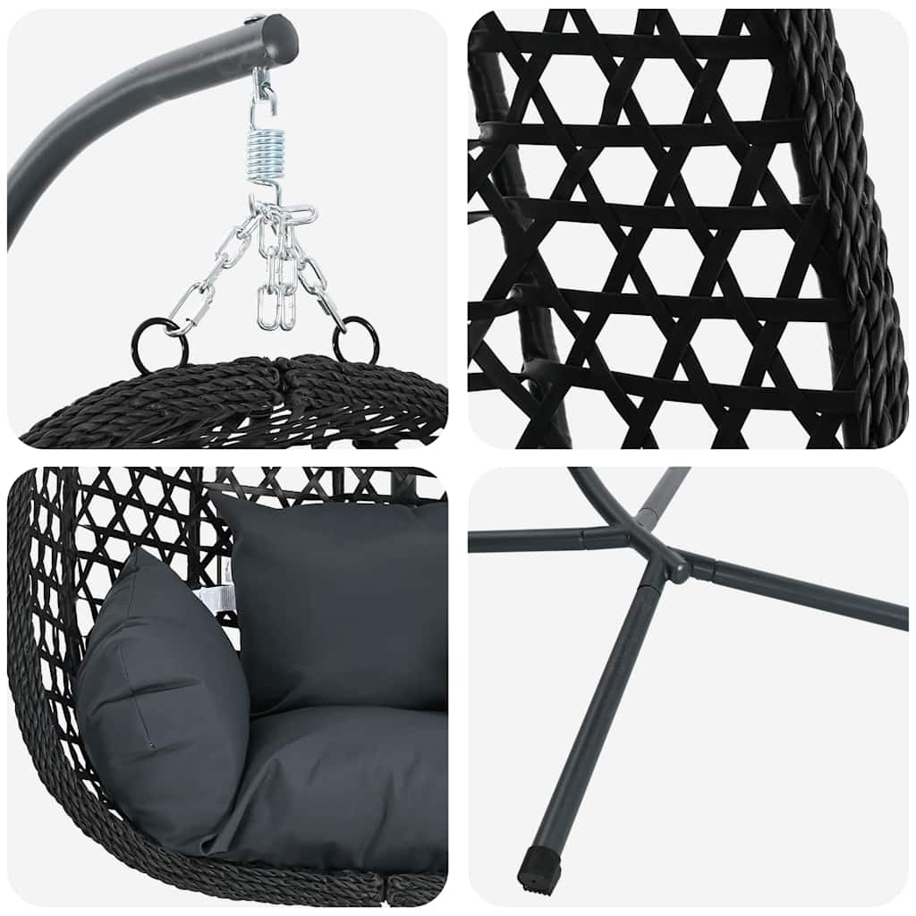 Függő tojás szék Antracitszürke és fekete 104 x 100 x 191 cm