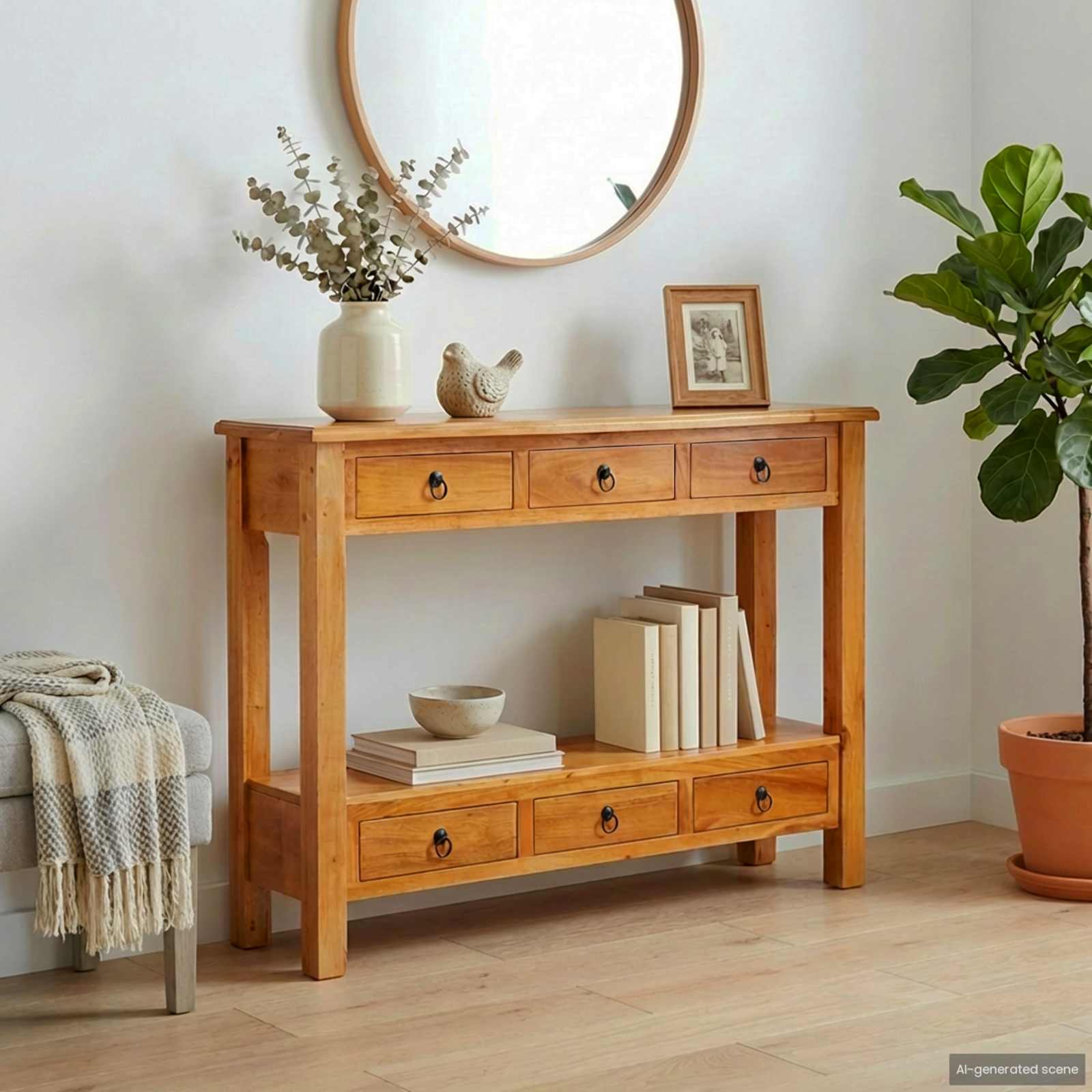 Konzolasztal Természetes 115 x 32 x 76 cm Tömör Mahagóni Fa