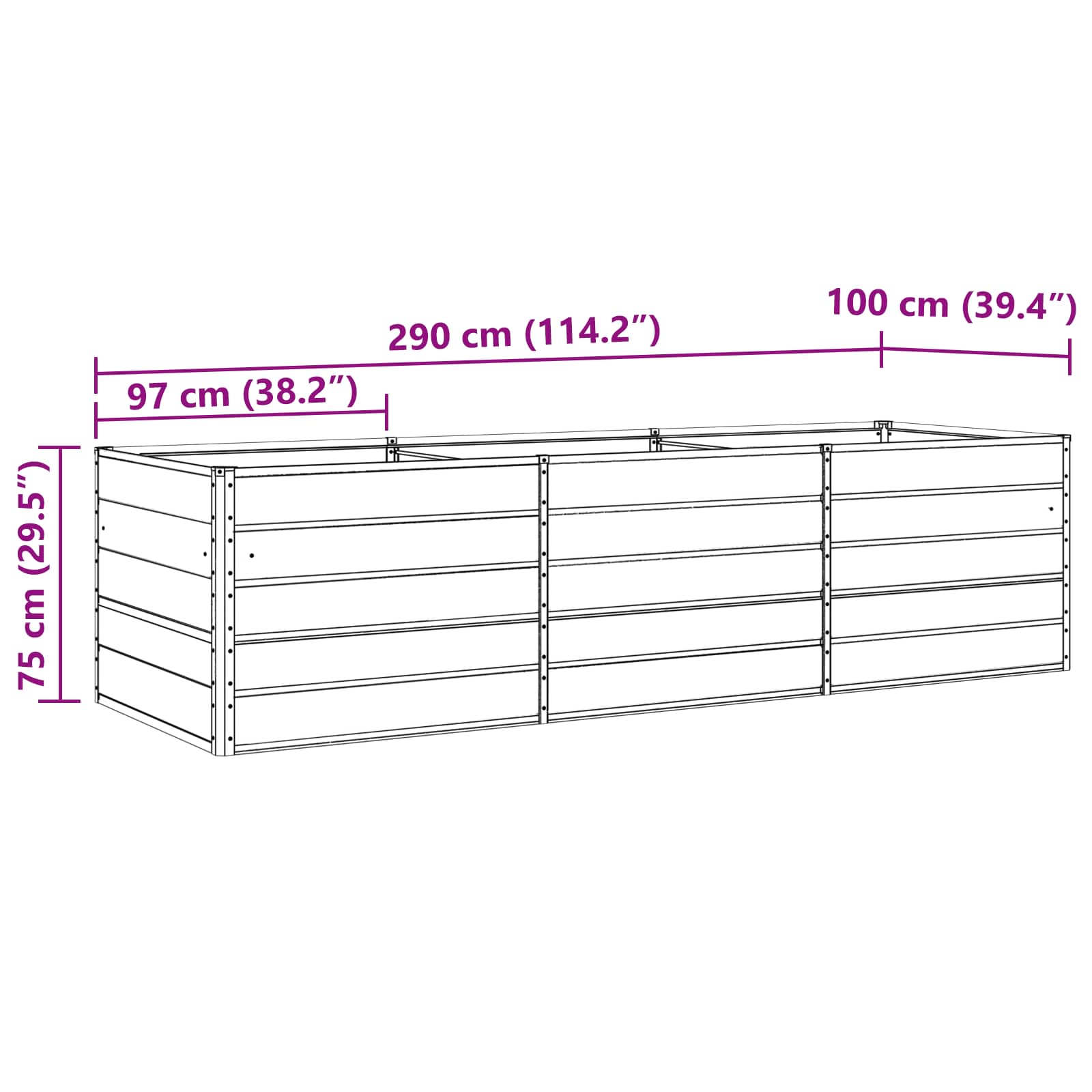 Növénytartó Világosszürke 195 x 100 x 45 cm Horganyzott acél