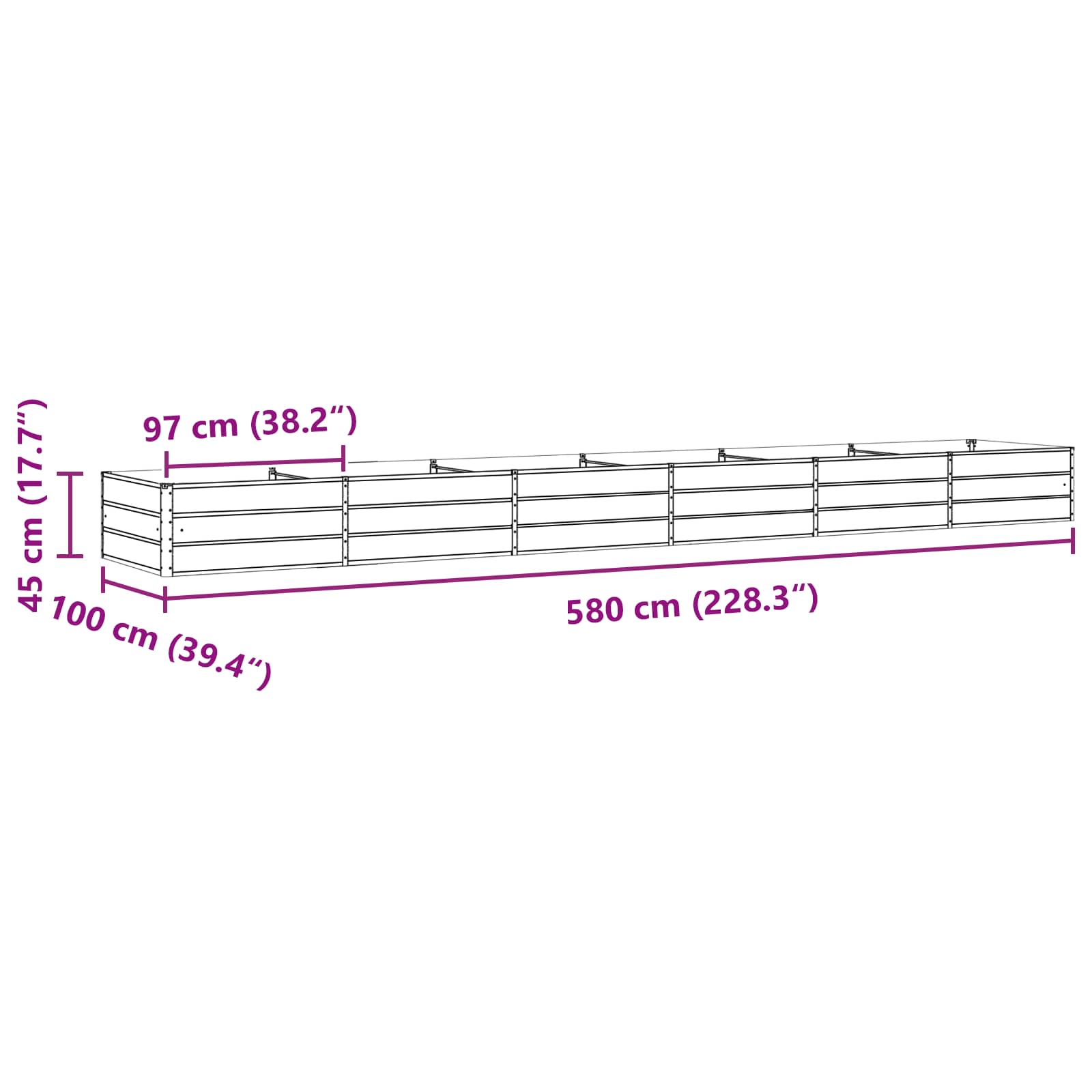 Növénytartó Világosszürke 195 x 100 x 45 cm Horganyzott acél