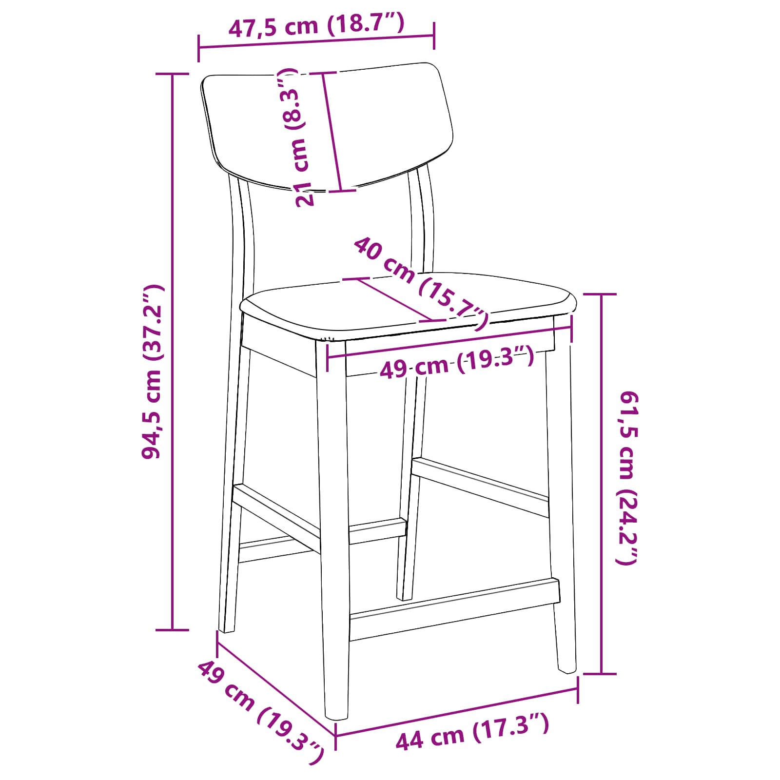 Étkező Székek 2 pcs Fehér 48 x 49 x 95 cm Tömör Gumi Fa