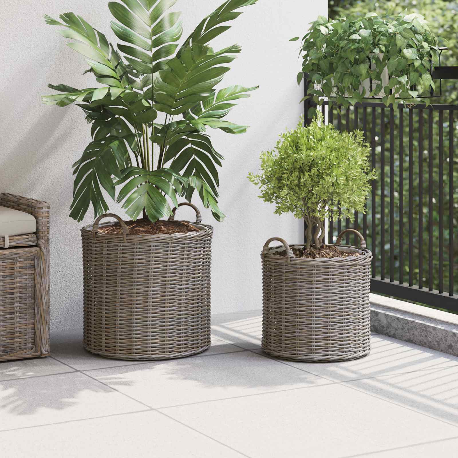 Virágkosár tárolóval 2 pcs Szürke Lacak rattan