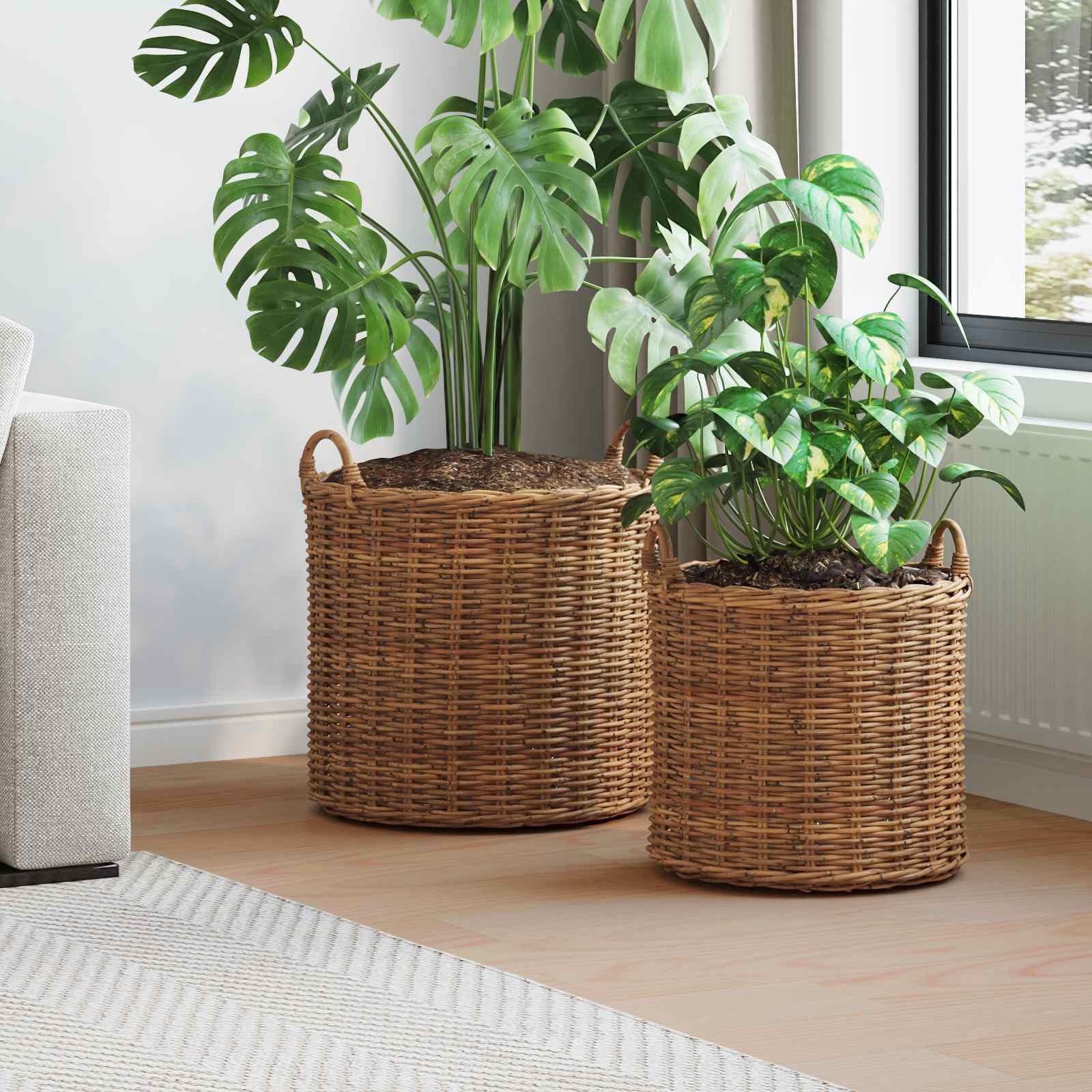 Virágkosár tárolóval 2 pcs Barna Lacak rattan