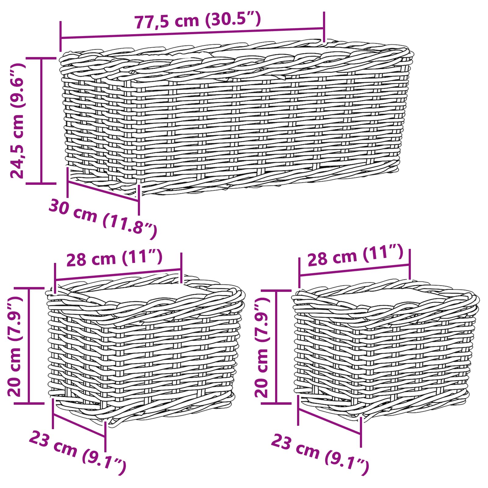 Ültető Kosár tárolóval 3 pcs Szürke Kubu rattán