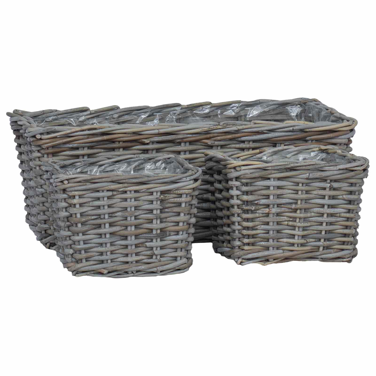 Ültető Kosár tárolóval 3 pcs Szürke Kubu rattán