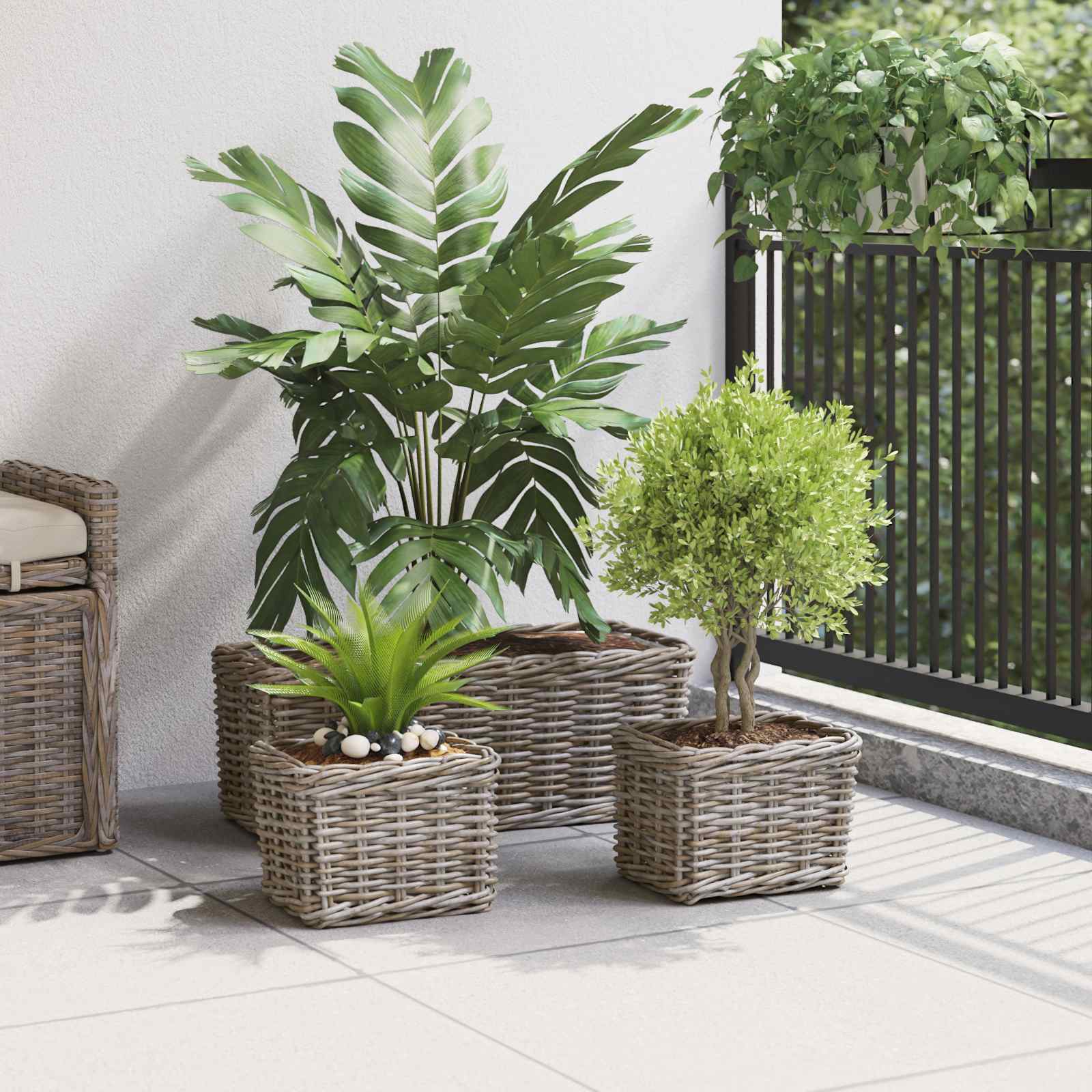 Ültető Kosár tárolóval 3 pcs Szürke Kubu rattán