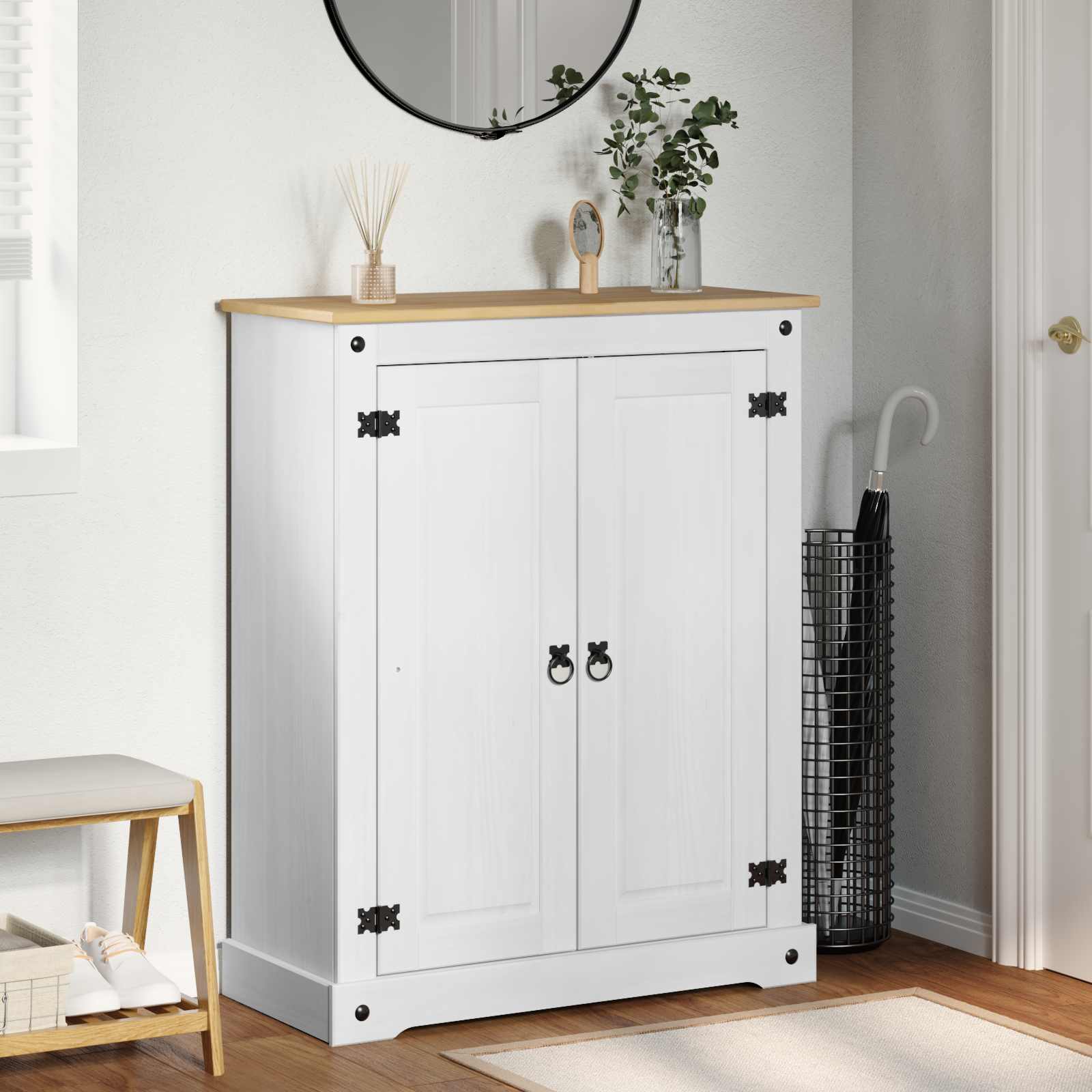 Cipőszekrény polcokkal Fehér 86 x 38,5 x 108 cm Tömör fenyőfa