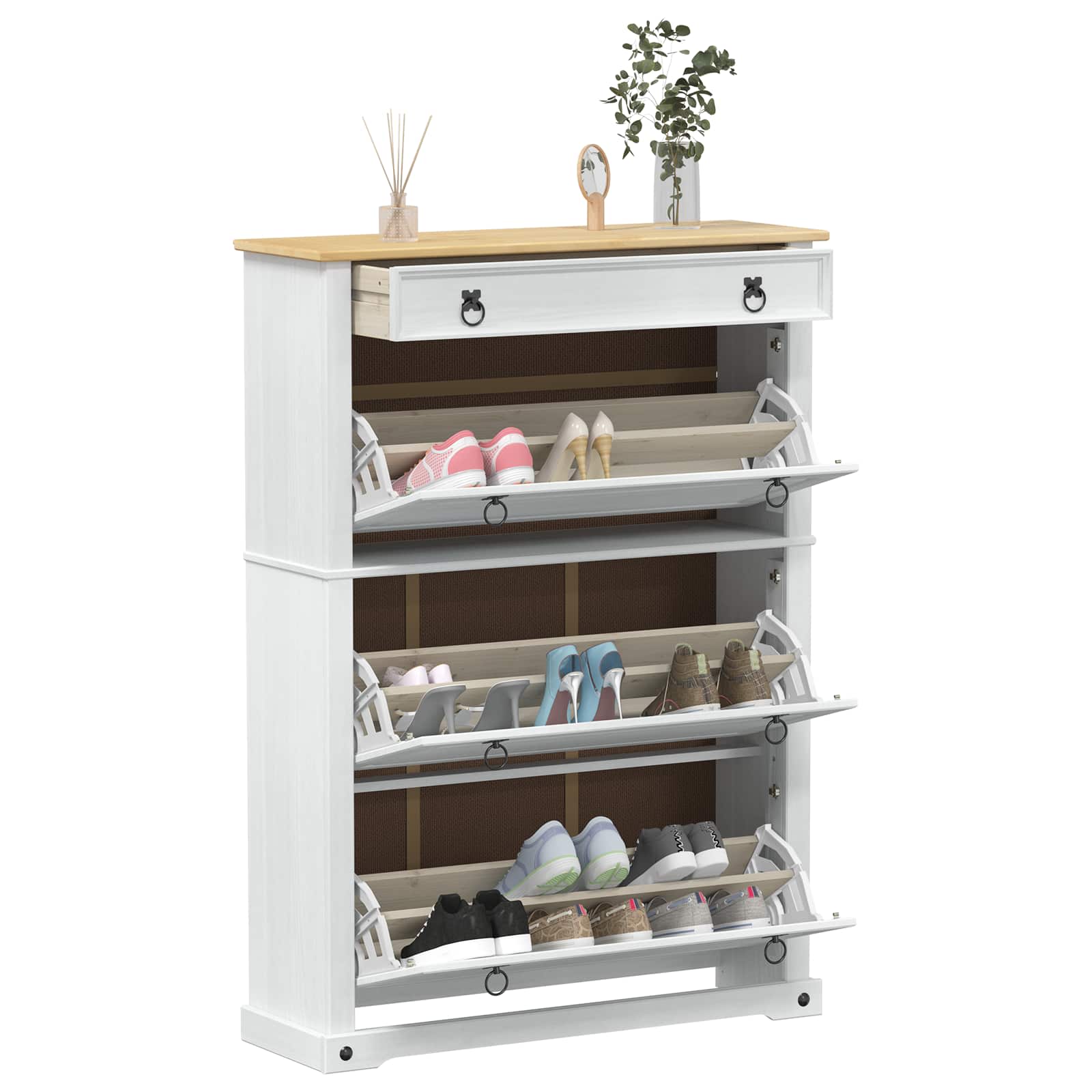 Cipőszekrény Corona Fehér 99 x 32 x 138 cm Tömör fenyőfa