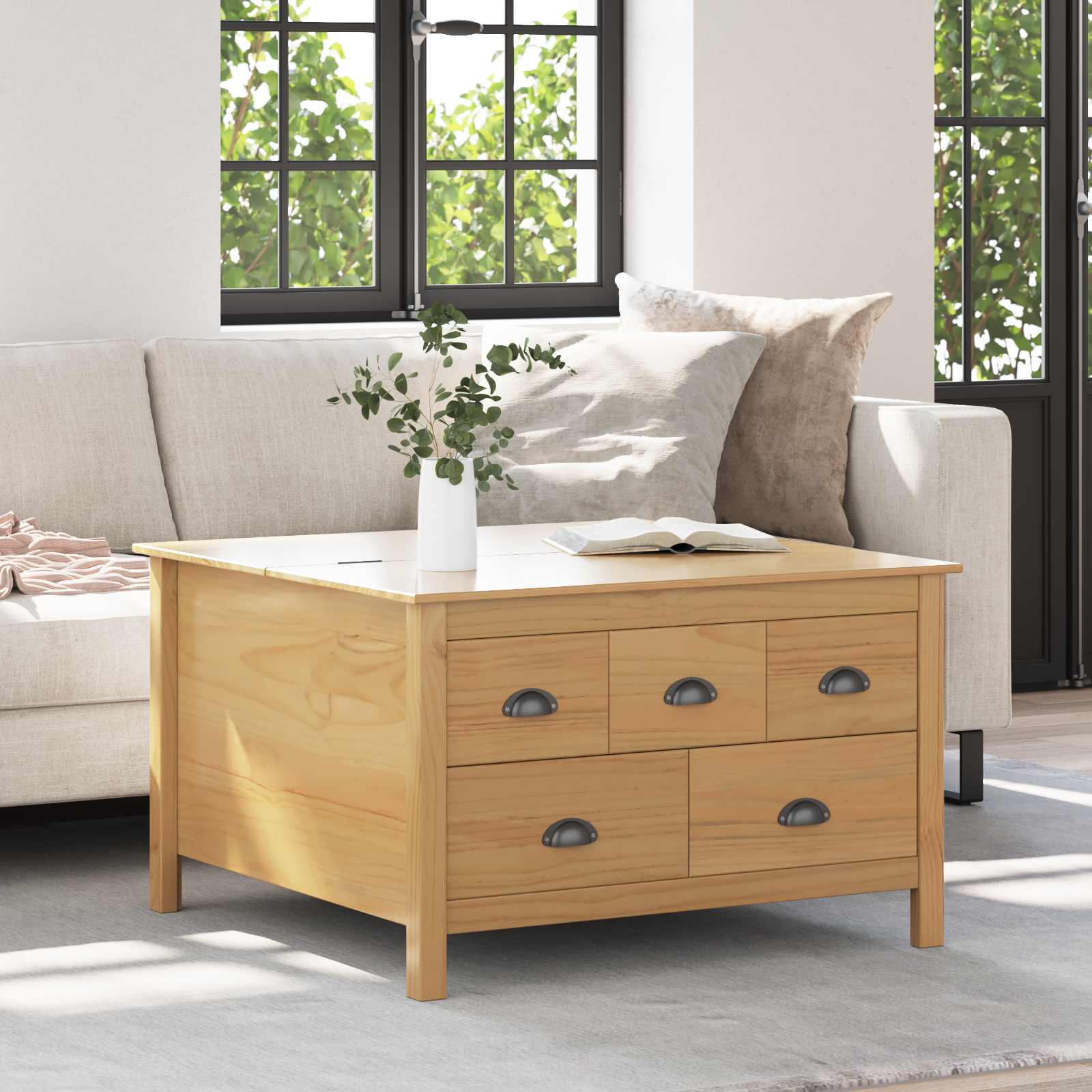 Dohányzóasztal Méz barna 79.5 x 79.5 x 49 cm Tömör fenyőfa