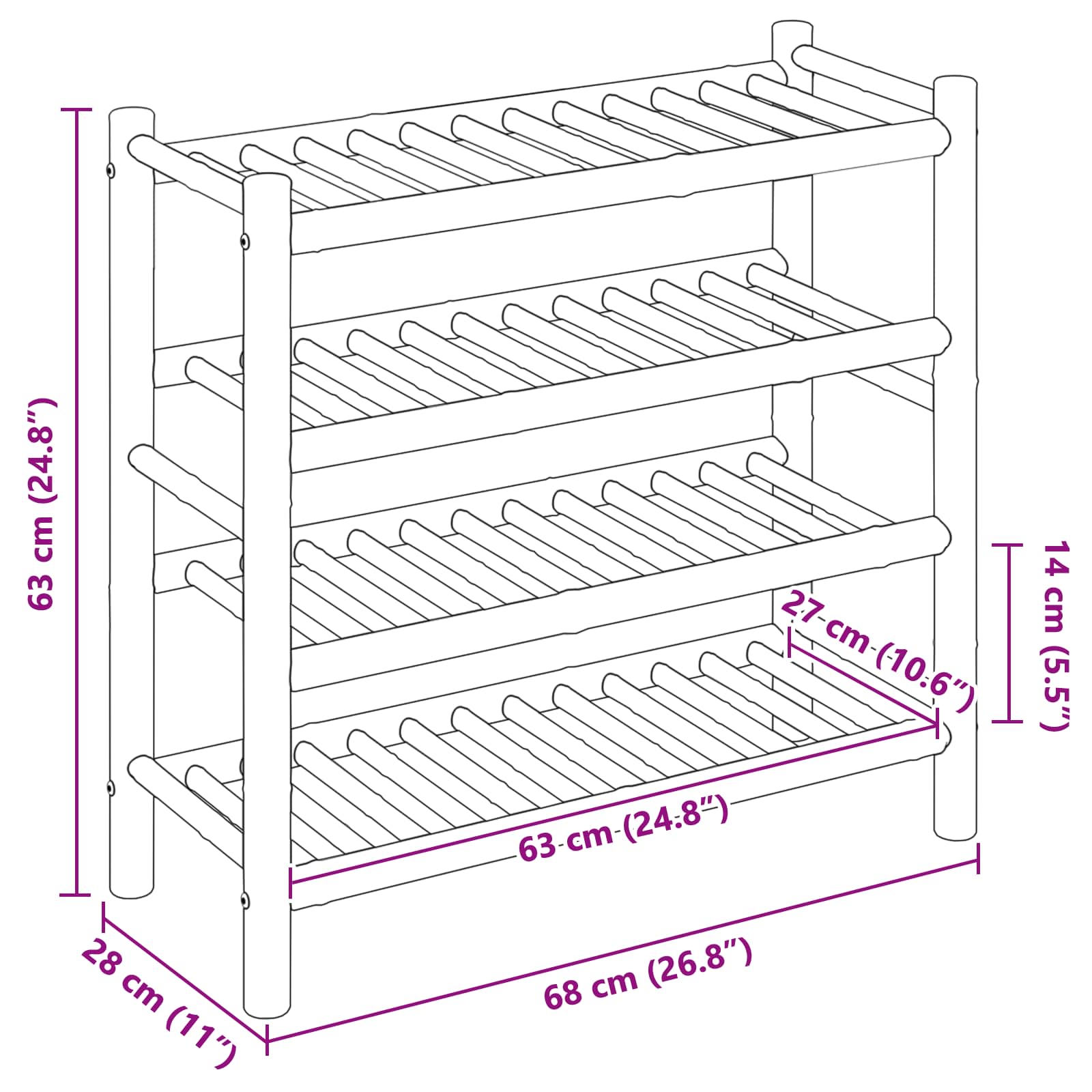 Cipőtartó polcokkal Természetes 68 x 28 x 63 cm Bambusz