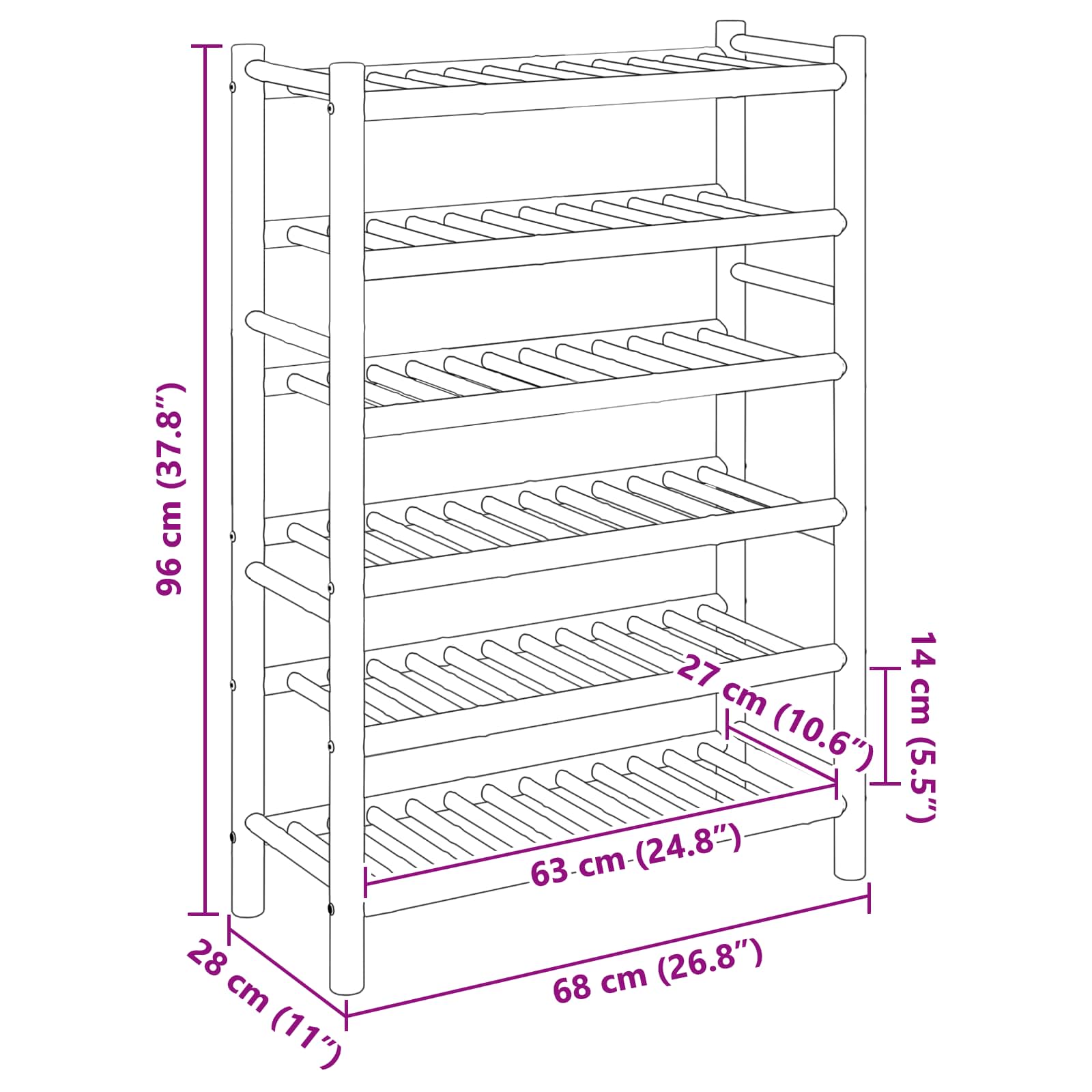 Cipőtartó polcokkal Természetes 68 x 28 x 96 cm Bambusz