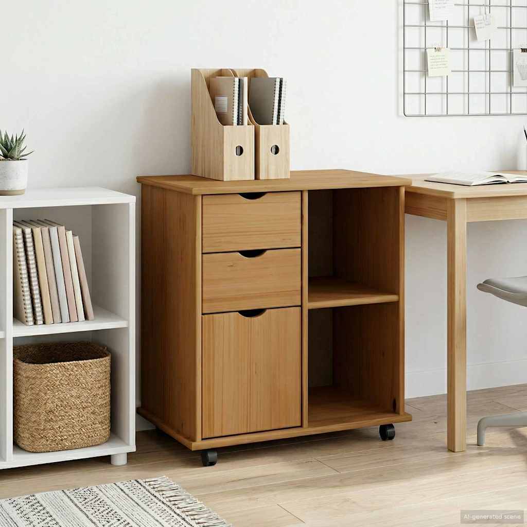 Görgős szekrény Méz barna 63,5 x 39 x 65,5 cm Tömör fenyőfa