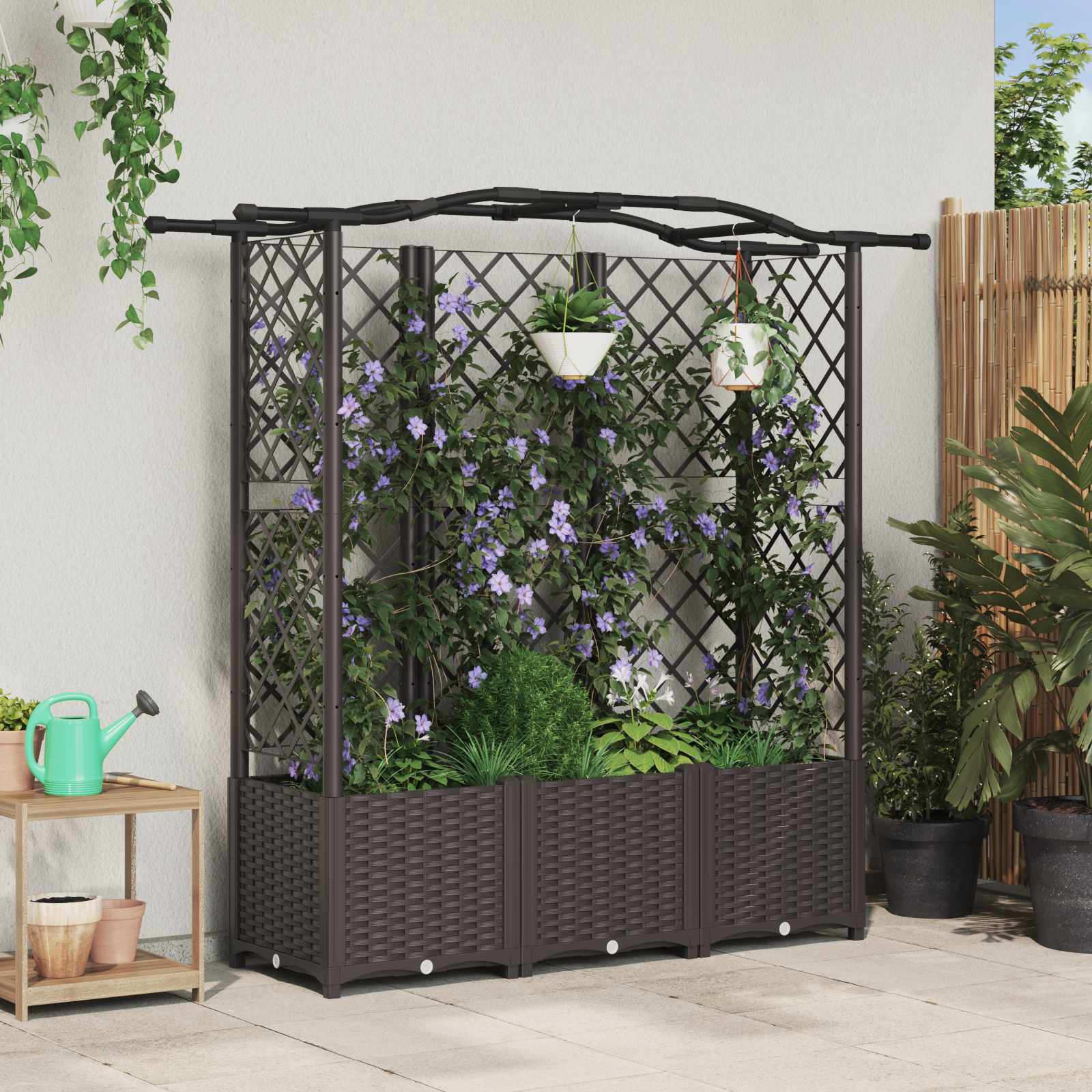 Magasított Ágy Trellis-szel és Tetővel Barna 163 x 40 x 141 cm