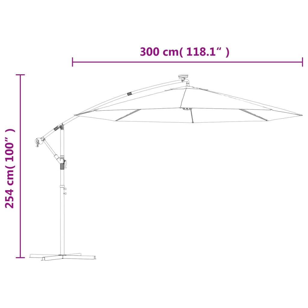Zöld függőernyő LED-del, fém rúddal 300 cm