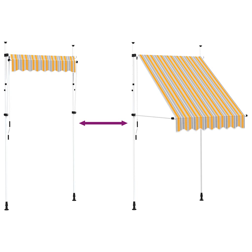 Manuális, feltekerhető napellenző kék-sárga csíkokkal 150 cm