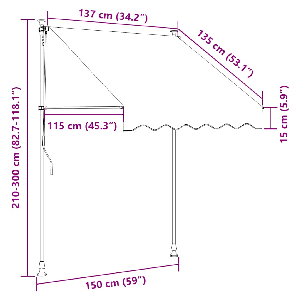 Manuális, feltekerhető napellenző kék-sárga csíkokkal 150 cm