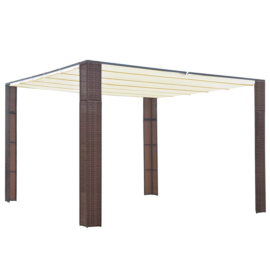 Barna és krémszínű polyrattan pavilon tetővel 300x300x220 cm 