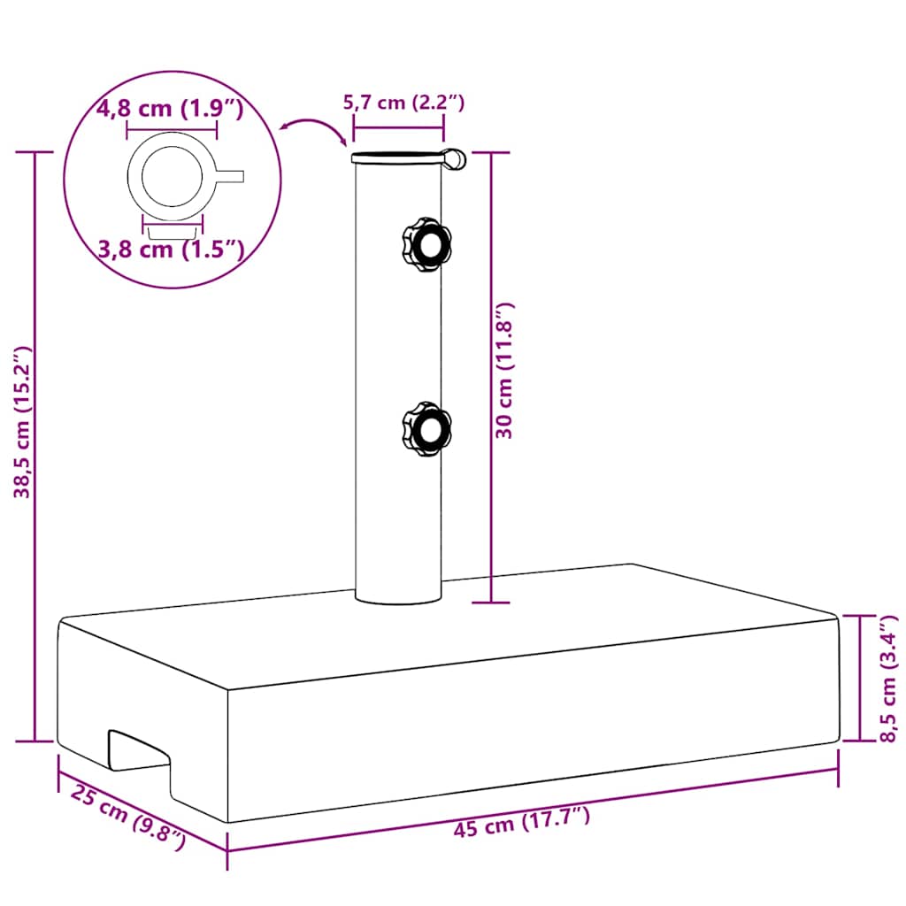 Fekete téglalap alakú gránit napernyőtalp 25 kg