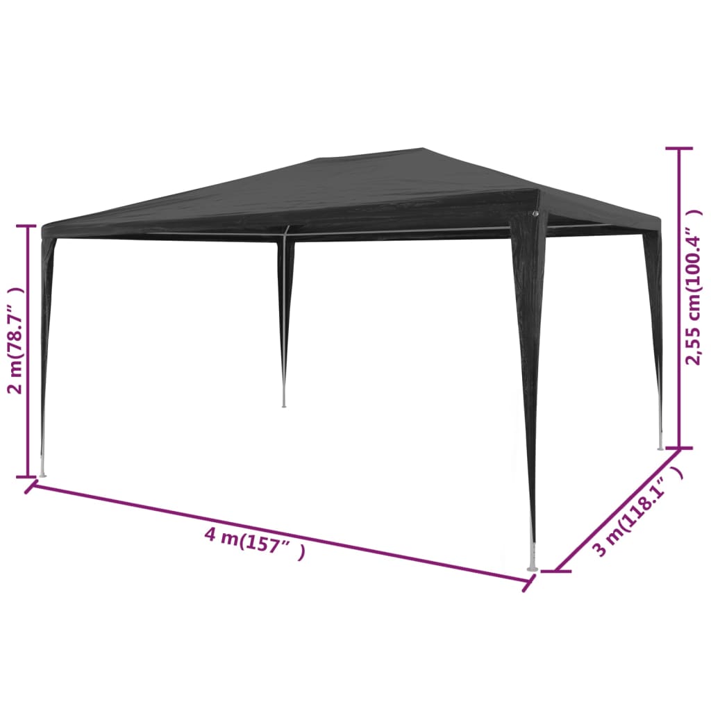 Antracitszürke PE rendezvénysátor 3 x 4 m