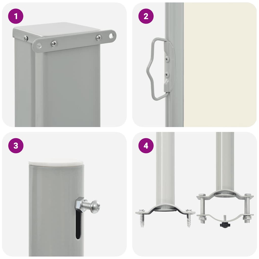 Krémszínű behúzható oldalsó terasz napellenző 120 x 300 cm