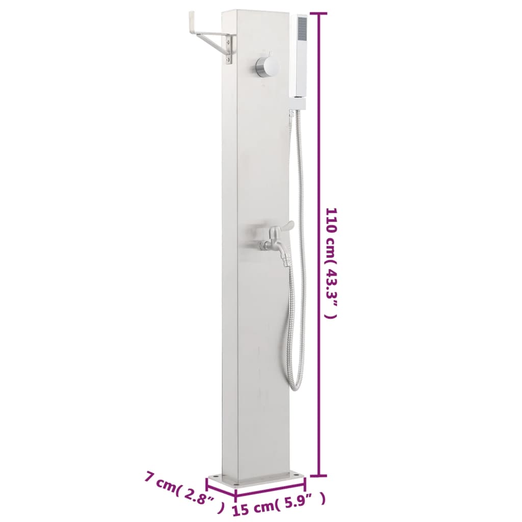 Rozsdamentes acél kerti zuhanycsaptelep 110 cm